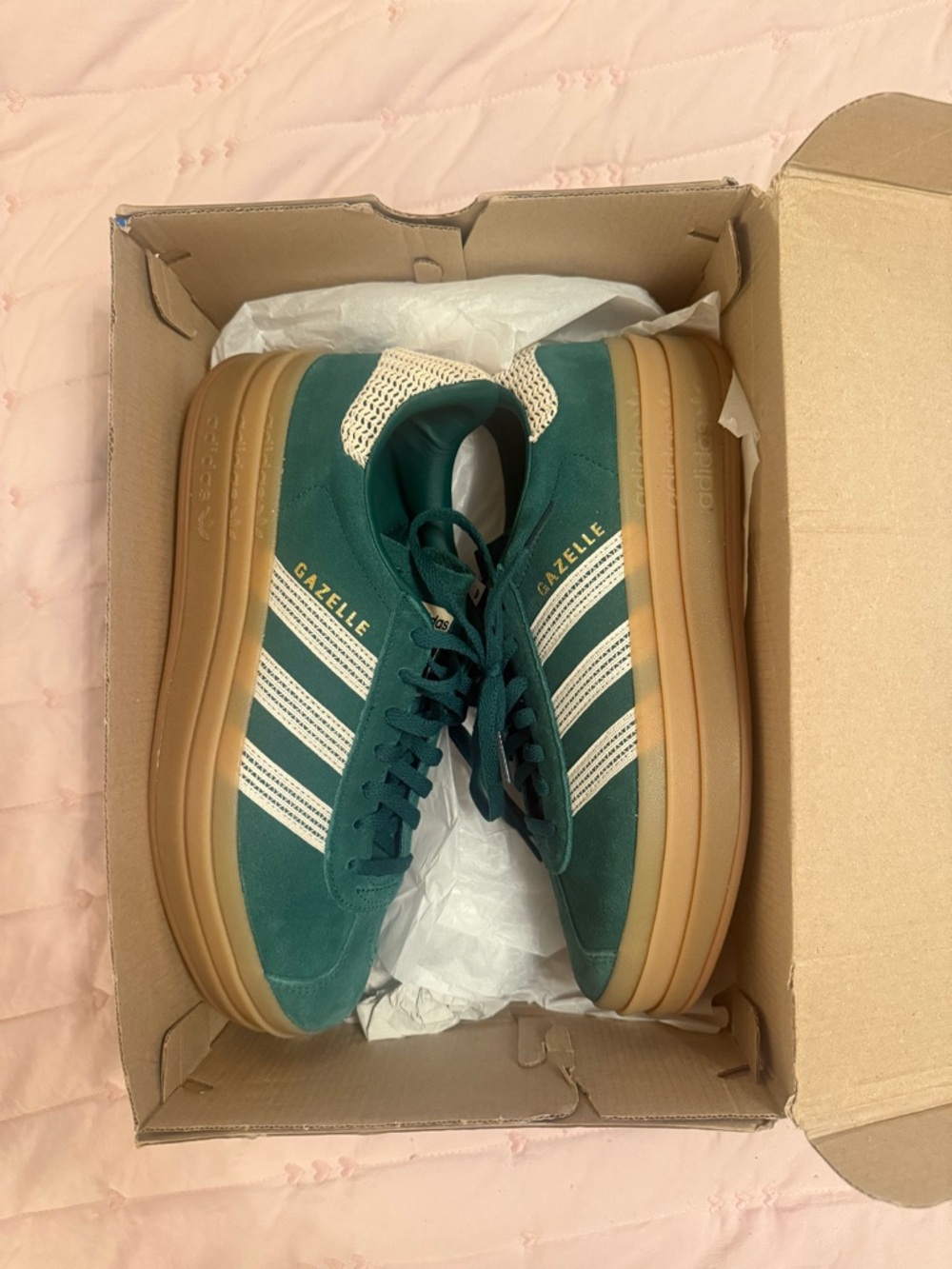 adidas Gazelle Platform Sneakers in Teal and Gum